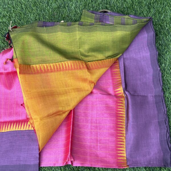 Mangalagiri silk saree in pink purple border - Image 2