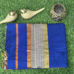 Royal blue Maheswari silk saree with yellow and red border