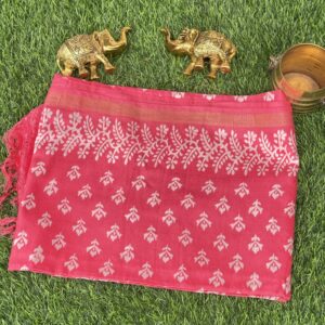 Maheswari silk saree in pink with ajarakh print