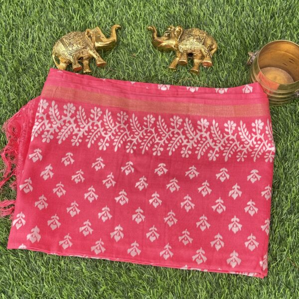 Maheswari silk saree in pink with ajarakh print