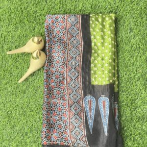 Green Bandhini modal silk saree with ajarakh border and pallu