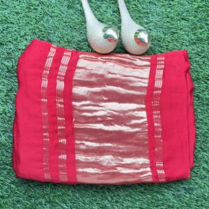 Plain red modal silk saree with Zari pallu