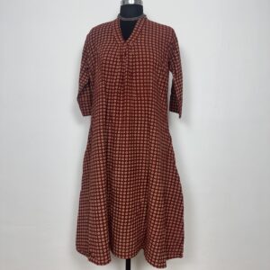 Rust red Karan print cotton kurti