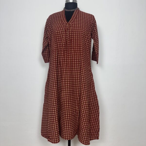 Rust red Karan print cotton kurti