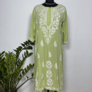 Pista green mul cotton Chikankari Kurti