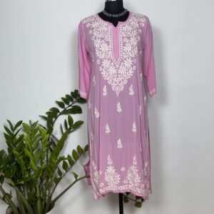Pink mul cotton Chikankari Kurti