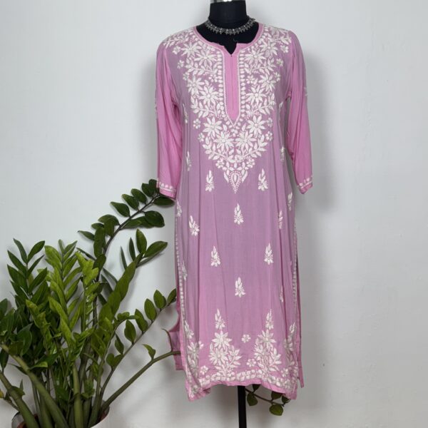 Pink mul cotton Chikankari Kurti