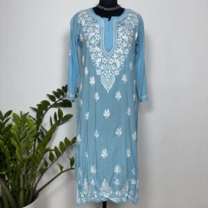 Sky blue mul cotton Chikankari Kurti