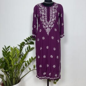 Jamun Purple colour mul cotton Chikankari kurti