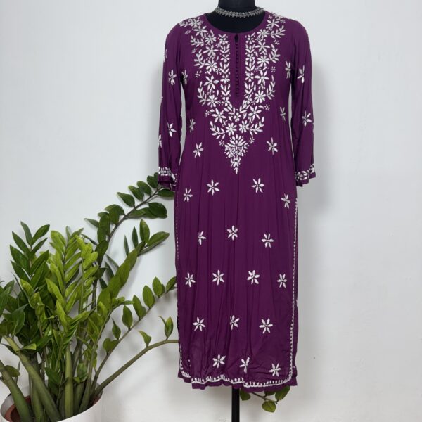 Jamun Purple colour mul cotton Chikankari kurti