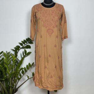 Natural tan colour mul cotton Chikankari kurti
