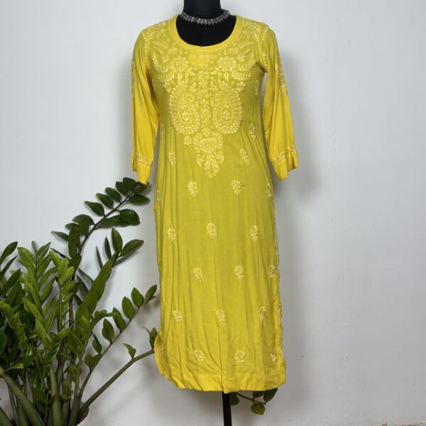 Pineapple yellow colour mul cotton Chikankari kurti