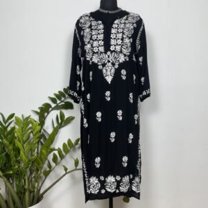 Black colour mul cotton Chikankari kurti