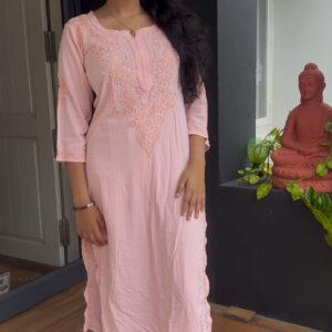 Peach colour mul cotton chikankari Kurti