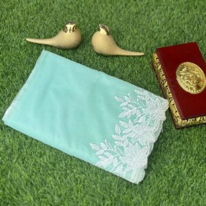 Red Semi tissue saree with white applique work
