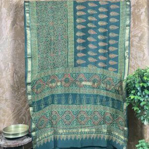 Green handblock print Maheswari silk saree