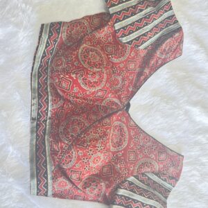Maroon Pure cotton ajarakh print blouse with sleeves