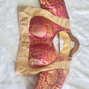 Cream blouse with pink brocade katori and sleeves