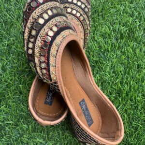 Brown Punjabi jhooti with mirror work in size 7